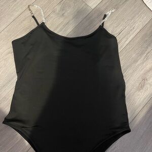 SHEIN Black Bodysuit with Sparkling Straps